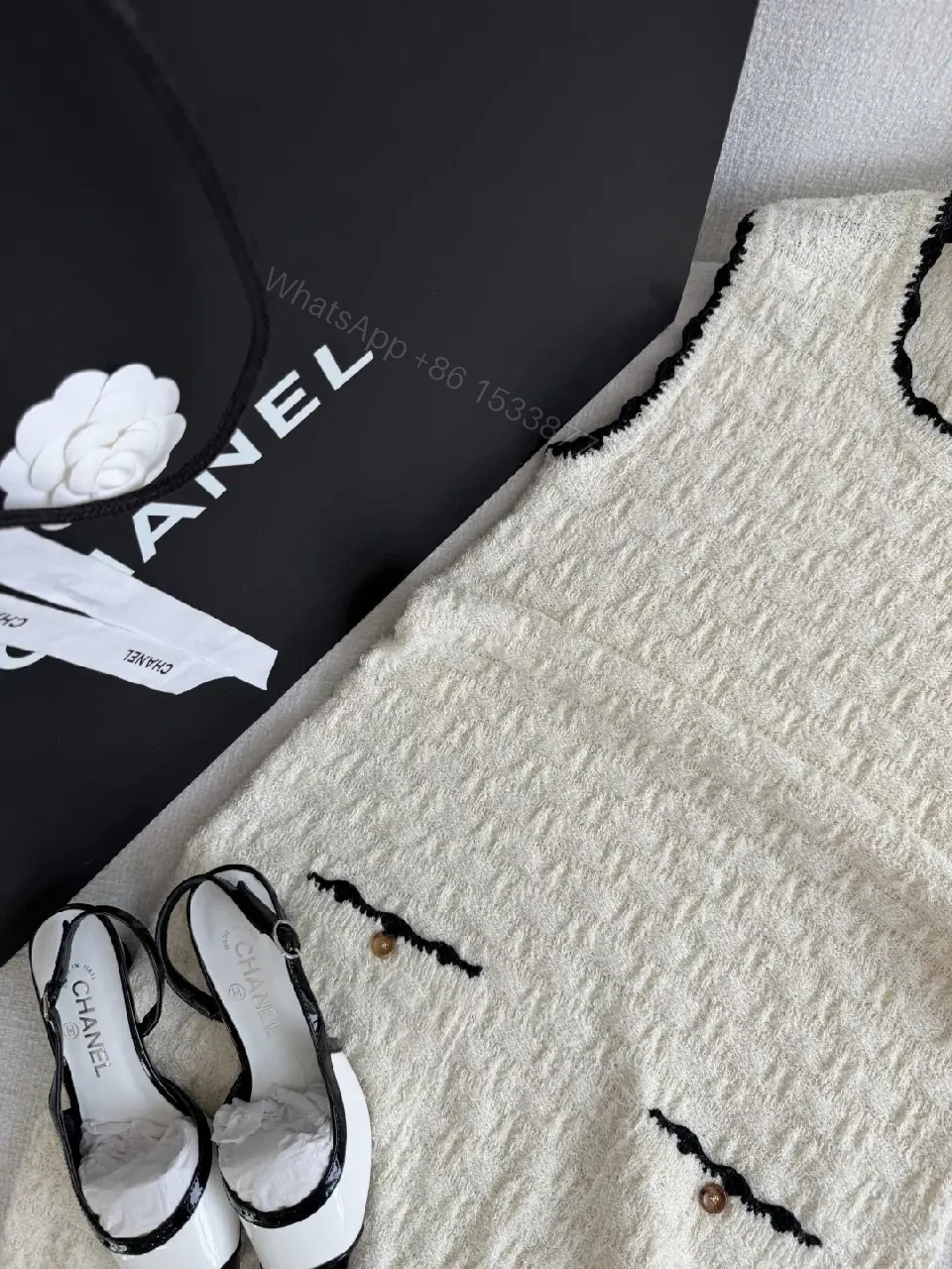 View 5 of Textured Knit Dress: Cream, Bouclé, Sleeveless, Luxe Trim, Midi Dress