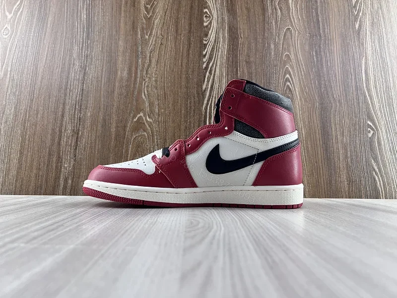 View 5 of Burgundy-White-Black Leather High-Top Sneakers with Swoosh