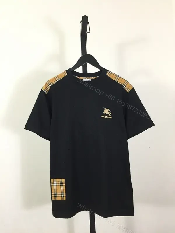 Dark Cotton Tee: Plaid-Accented, Relaxed Luxury Shirt — view 1