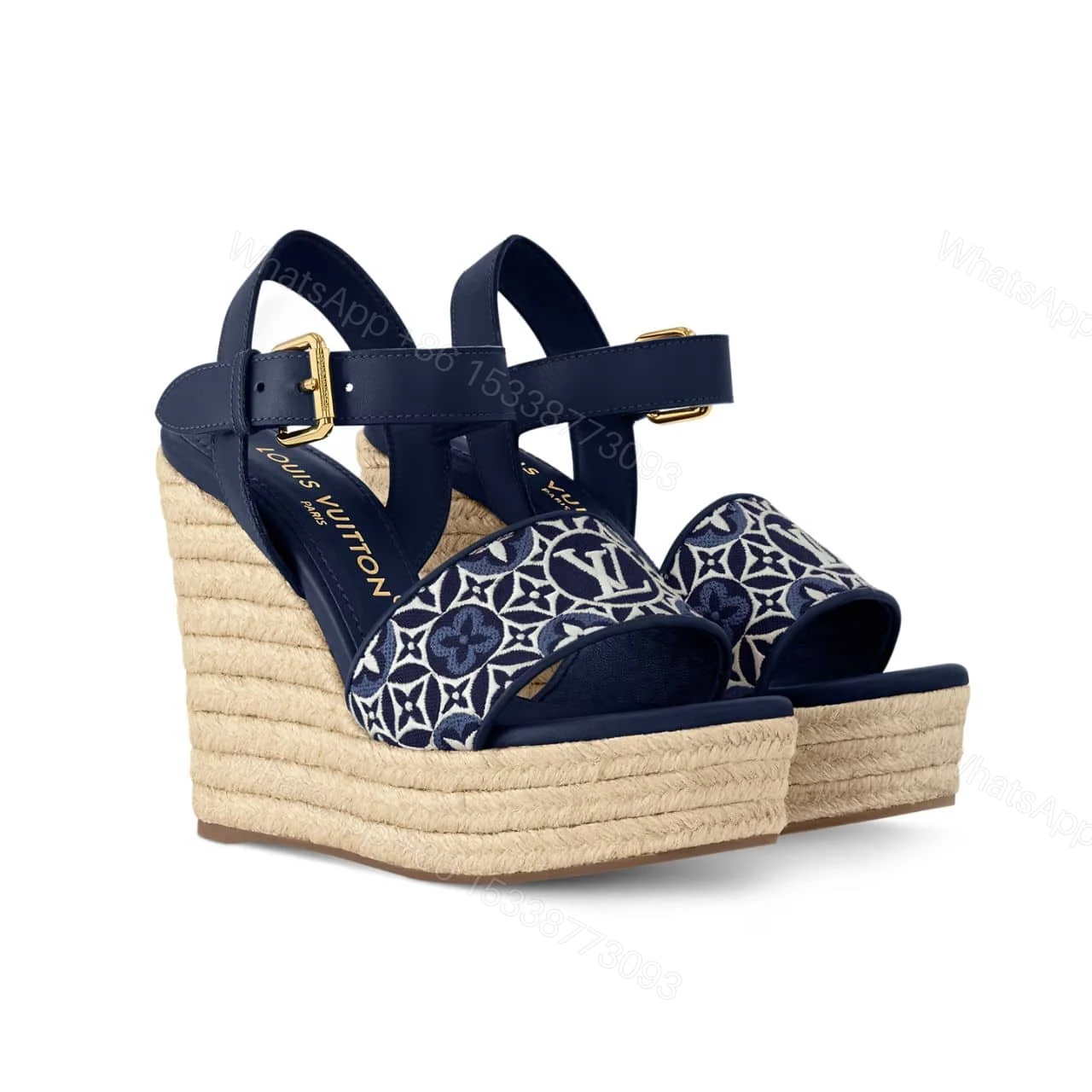 LOUIS VUITTON HELIOS WEDGE ESPADRILLE MARINE 1AHLKQ — view 1