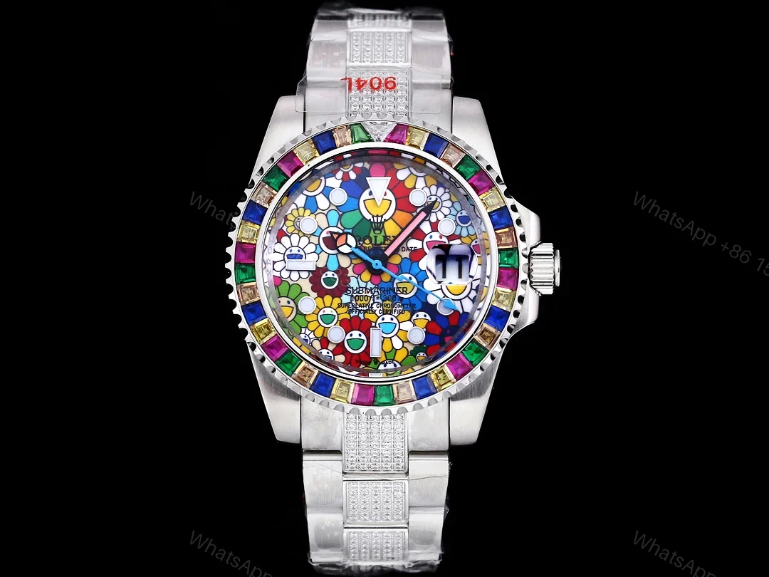 Rolex Submariner Colorful Rainbow Replica 42MM Premium Pavé Oyster Bracelet RG-ROLEX-SUB-COLORFUL-RAINBOW-42 — view 1