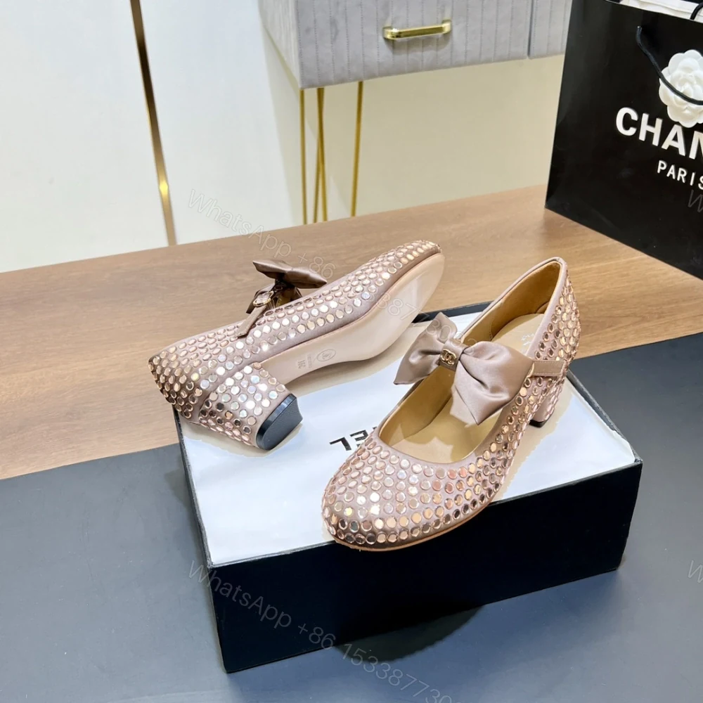 View 3 of 高仿Chanel*G45749C緞子水鑽圓頭單鞋粉色4.5CM免檢版