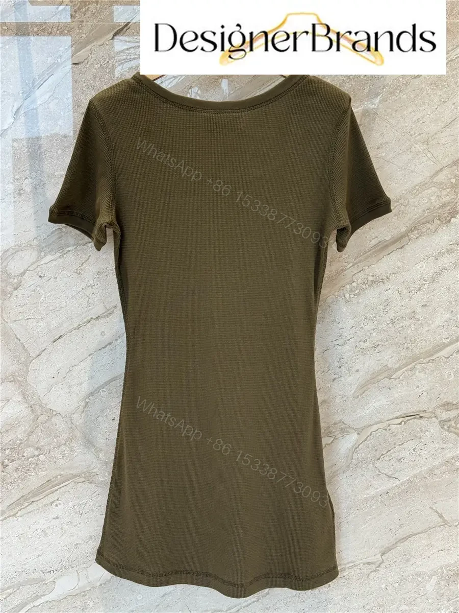 View 7 of Miu Miu Forest Green Waffle-Knit Cotton Dress