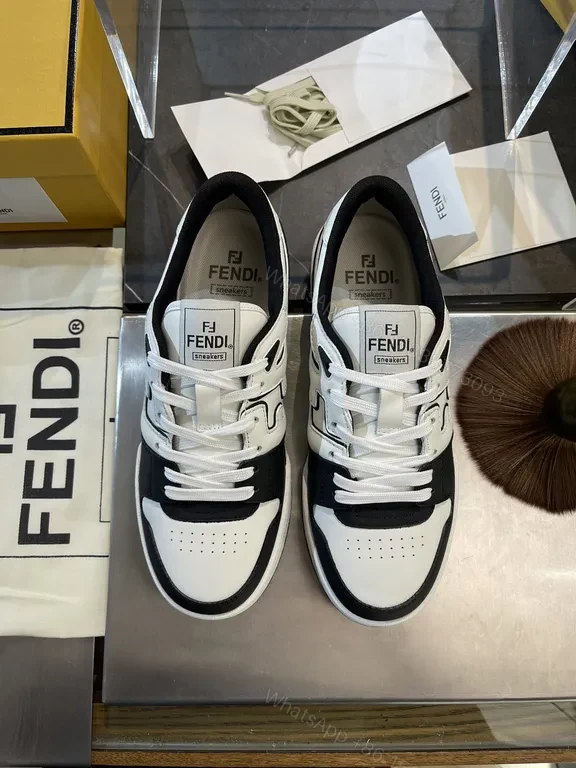 View 3 of Bold Contrast-Block Fusion High-Top Sneaker with Fendi Detailing