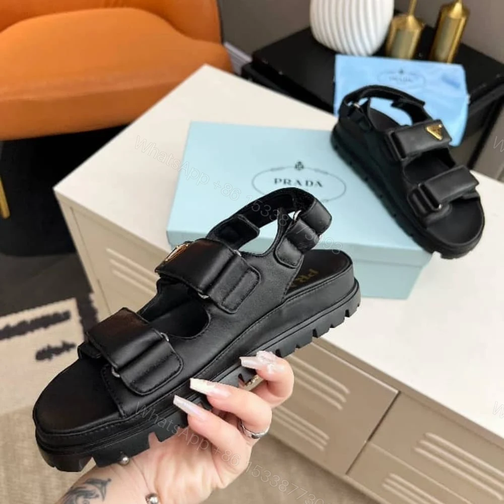 View 4 of PRADA FLAT NAPPA LEATHER SANDALS BLACK 1X416N 038 F0002 F 020