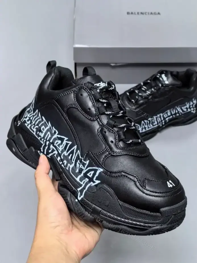 View 2 of BALENCIAGA TRIPLE S SNEAKER IN BLACK AND WHITE DIY METAL ARTWORK PRINTED COWSKIN – BB270