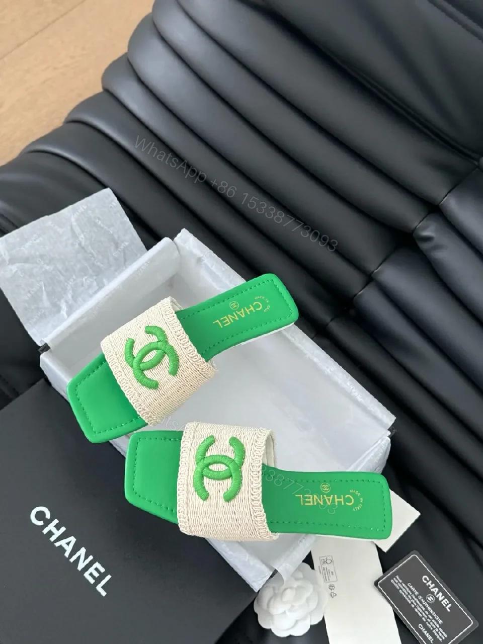 View 2 of Neon Green Woven Sandals – Statement Comfort Slide