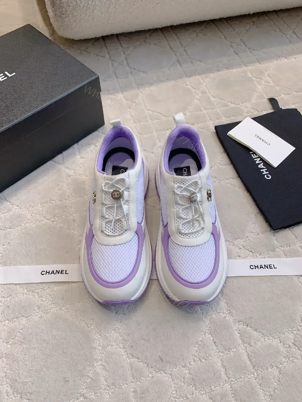 View 5 of Lilac Knit-Detail Low-Top Sneakers: Modern Luxury Comfort