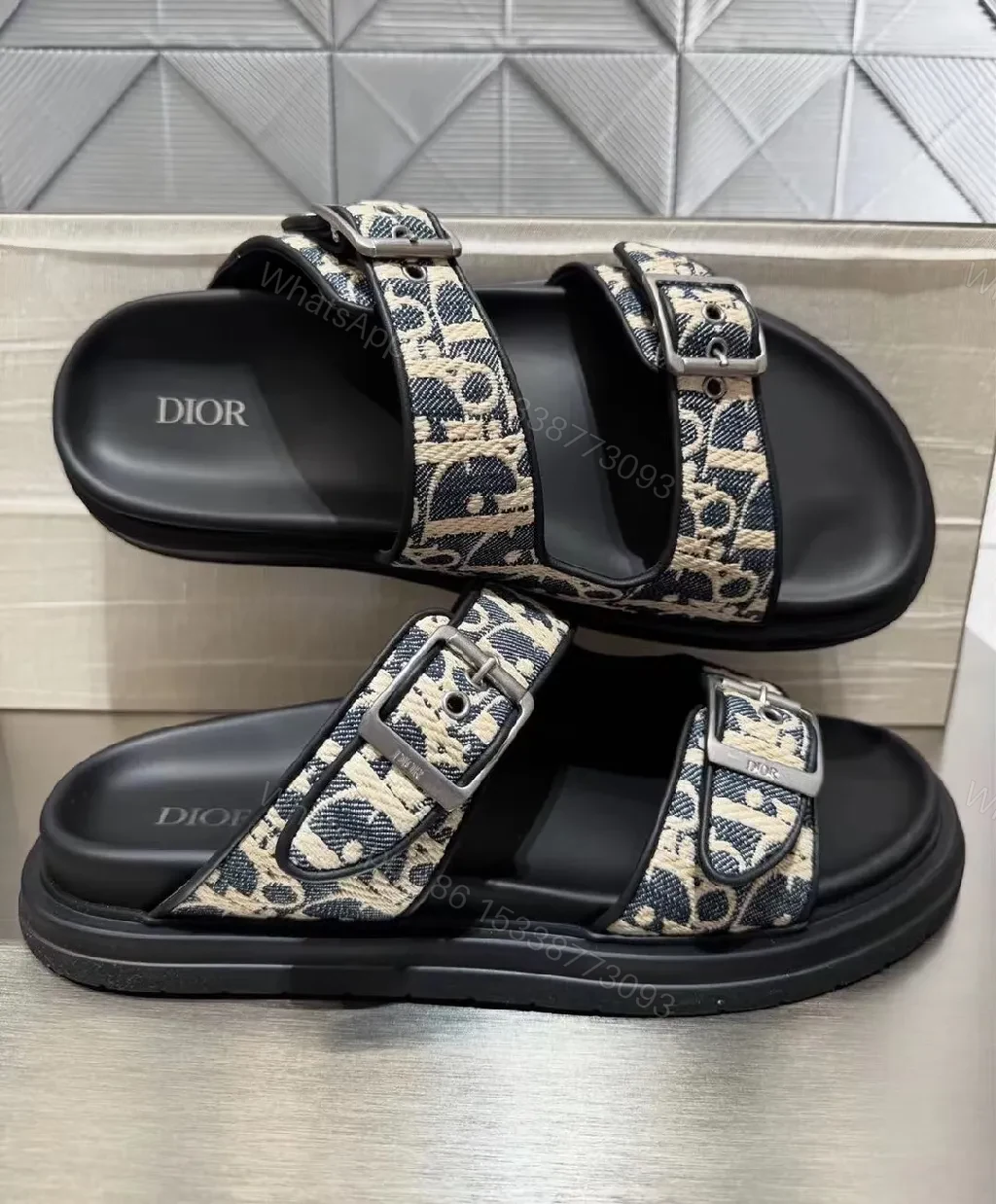 View 3 of Patterned Strap Sandals - Monogram-Patterned, Cushioned Platform Sandals