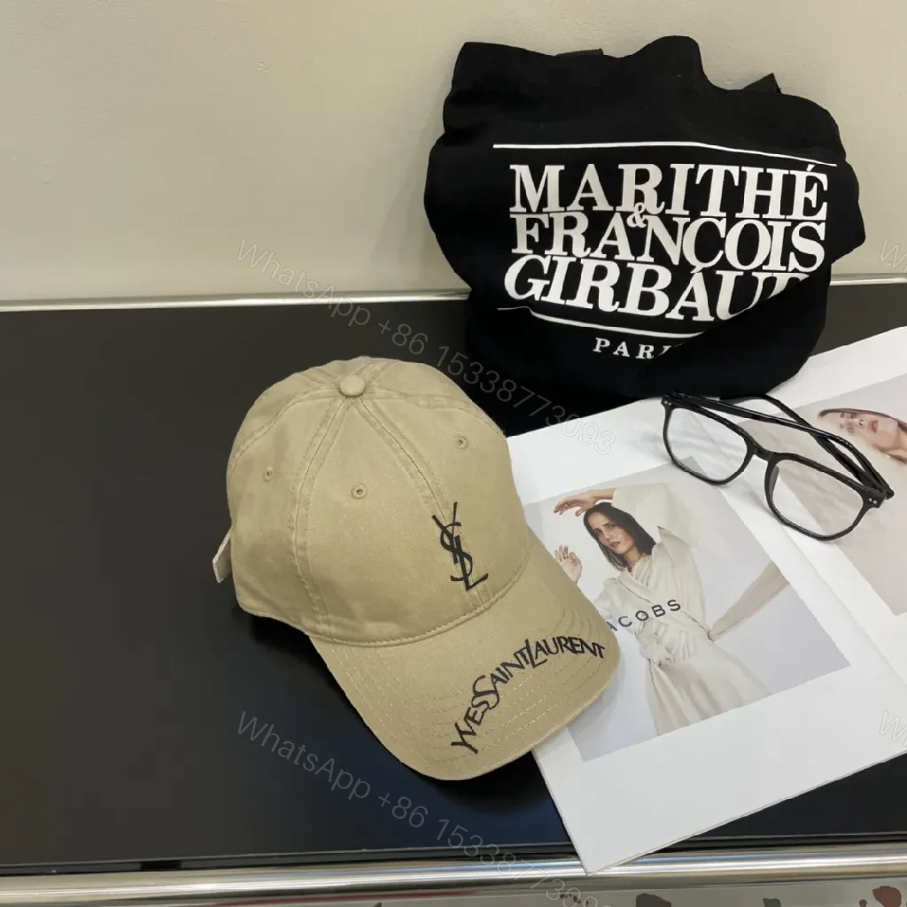 View 3 of Beige Canvas Cap | Six-Panel Comfort + Signature Monogram Details