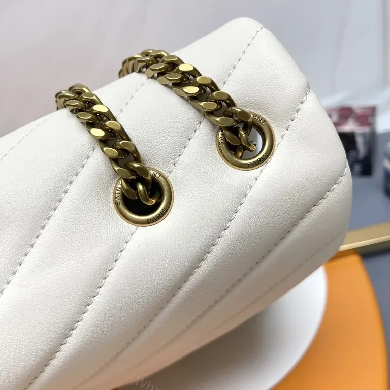 View 6 of Chic Quilted YSL Emblem Crossbody Bag, Ivory, Luxury Style