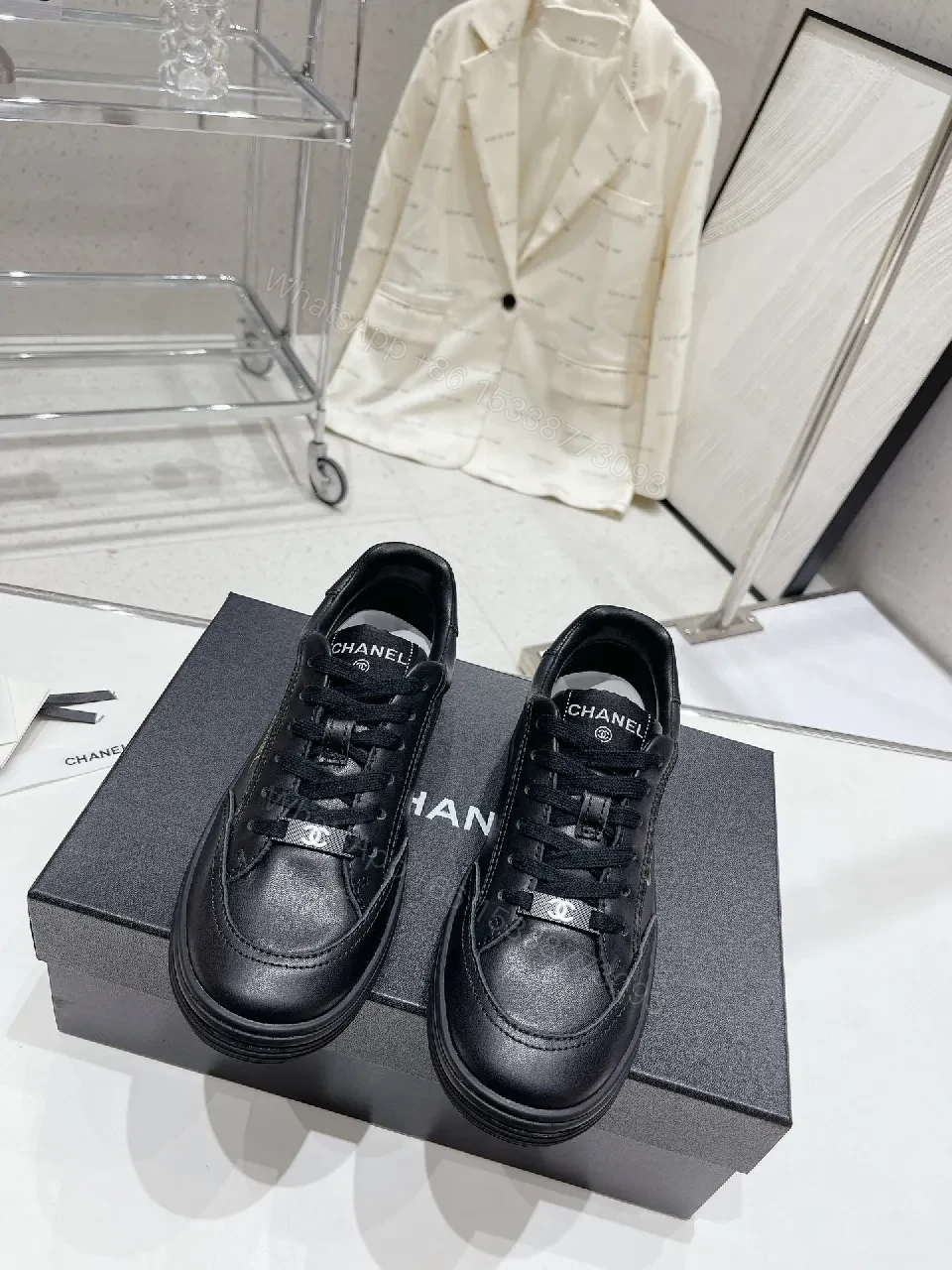 View 5 of Black Leather Sneakers: Subtle Branding, All-Day Comfort