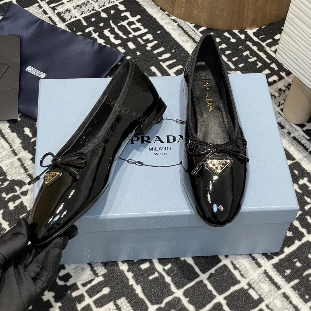 View 4 of 高仿Prada*Patent系列1F798M蝴蝶結圓頭單鞋漆皮黑色免檢版