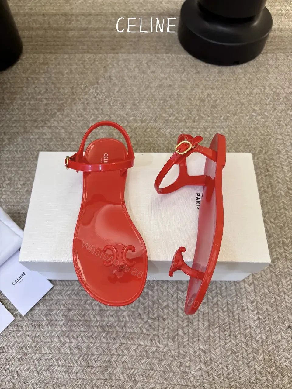 View 7 of Red Patent Jelly Sandals Celine Style Statement Feature Sandal Product