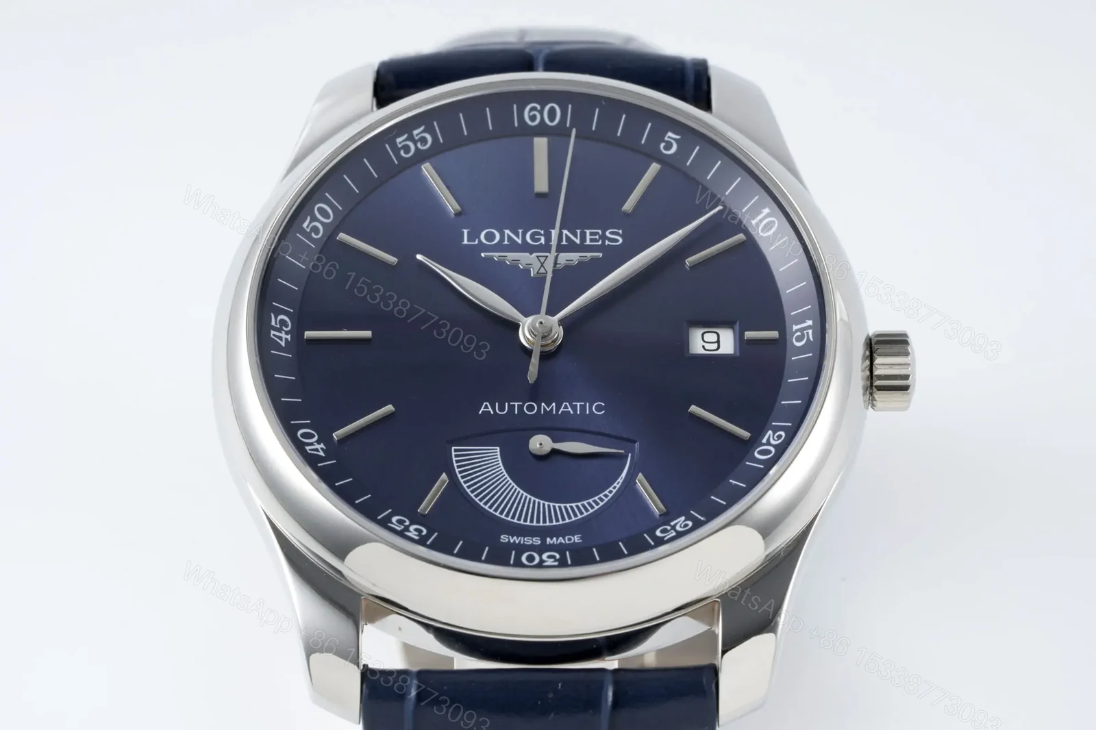 View 2 of Longines Master Collection Automatic Watch with Blue Dial and Leather Strap