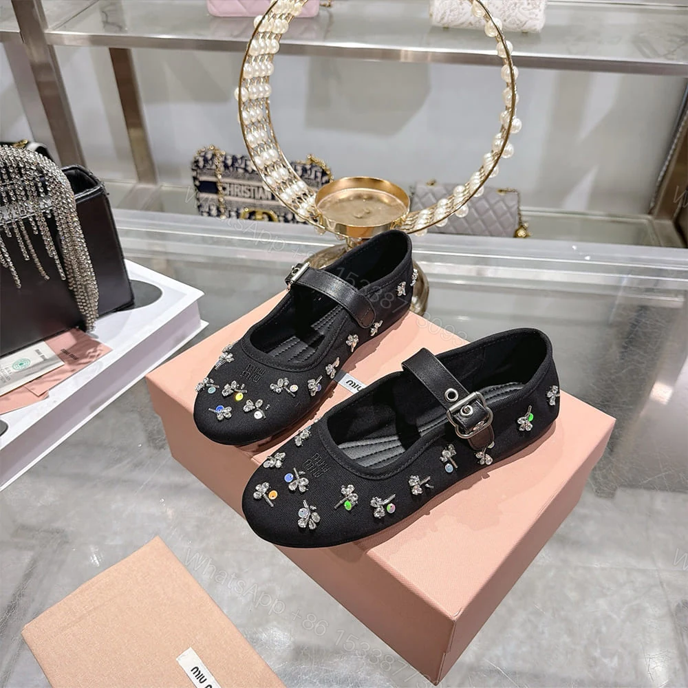 View 4 of MIUMIU Embroidered drill ballerinas 485136