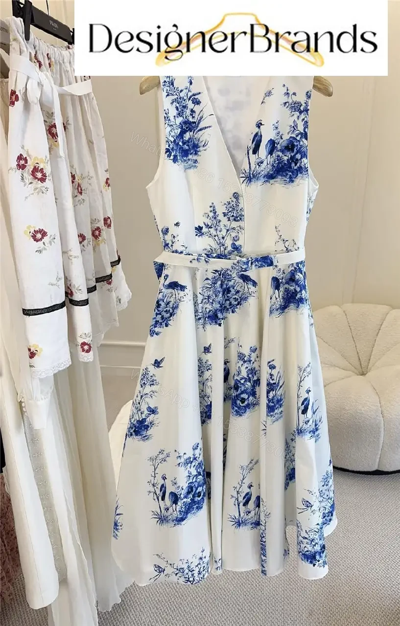 Dior Toile de Jouy Floral Garden Mid-Length Belted Dress — view 1