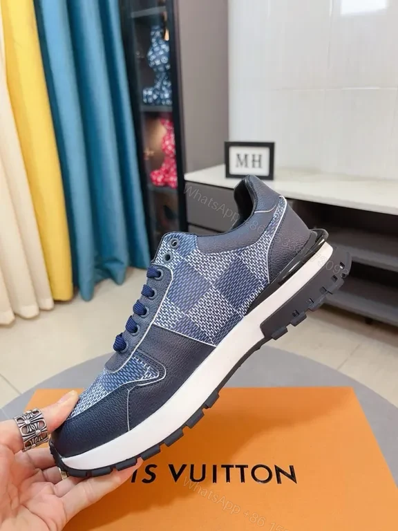 View 7 of Navy LV-Inspired Sneakers: Checkerboard Logo, Low-Top