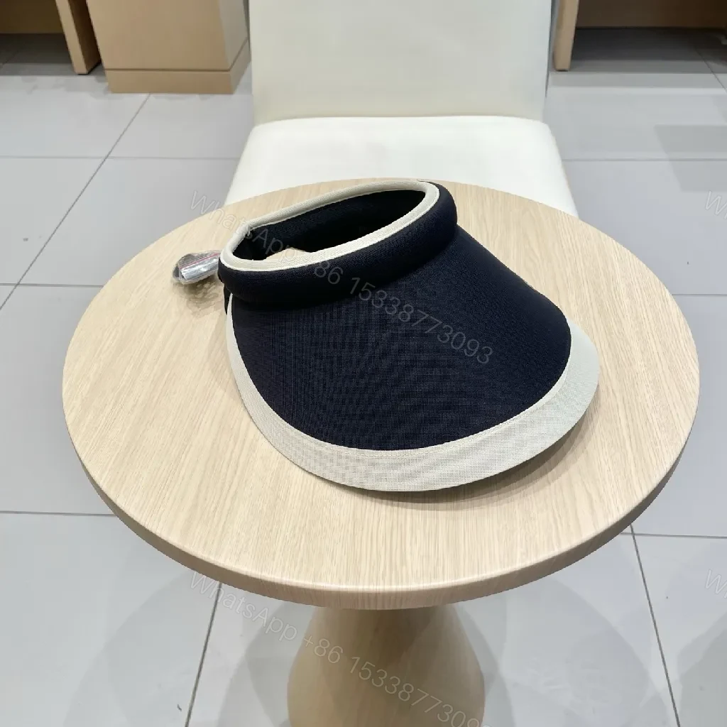 View 2 of Navy Textile Visor with White Edge + Minimal Logo, Sun Shield
