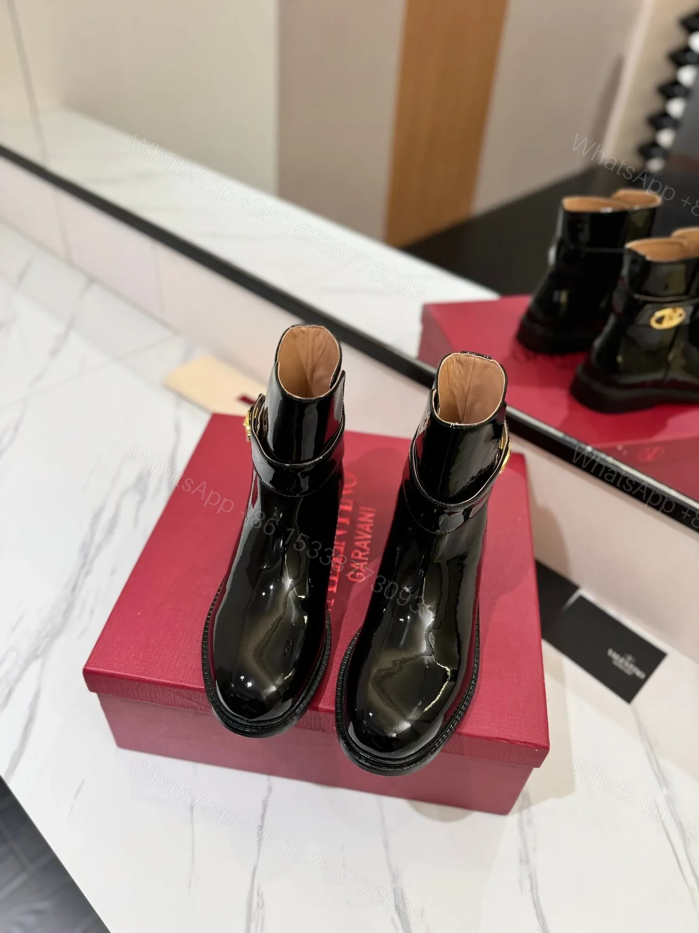 View 4 of Valentino Women Black Patent Leather Ankle Boots