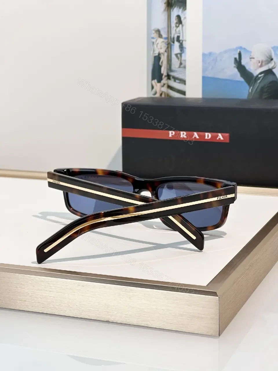 View 6 of Tortoiseshell Rectangle Wrap Sunglasses, Cat-Eye Inspired, PRADA PRZ