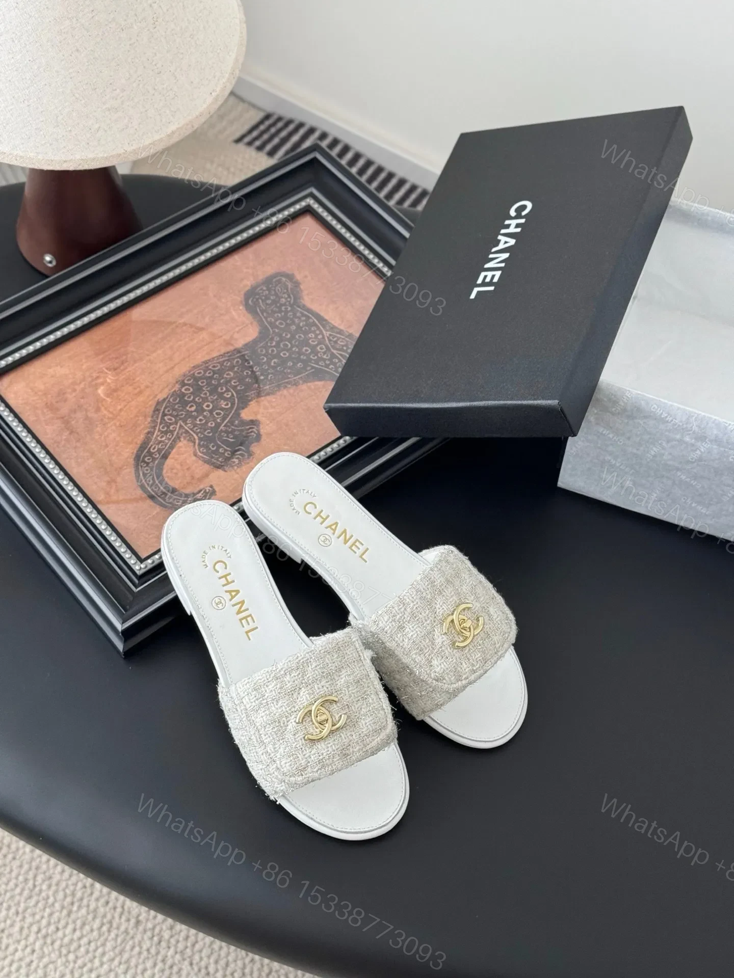 View 6 of Chanel Women Beige Tweed Slides