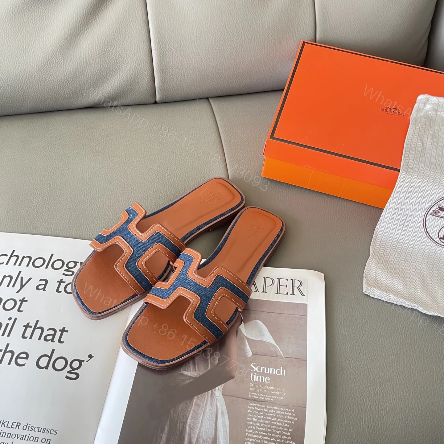 View 2 of HERMES ORAN SANDAL BLEU BRUT GOLD H221105ZV48340