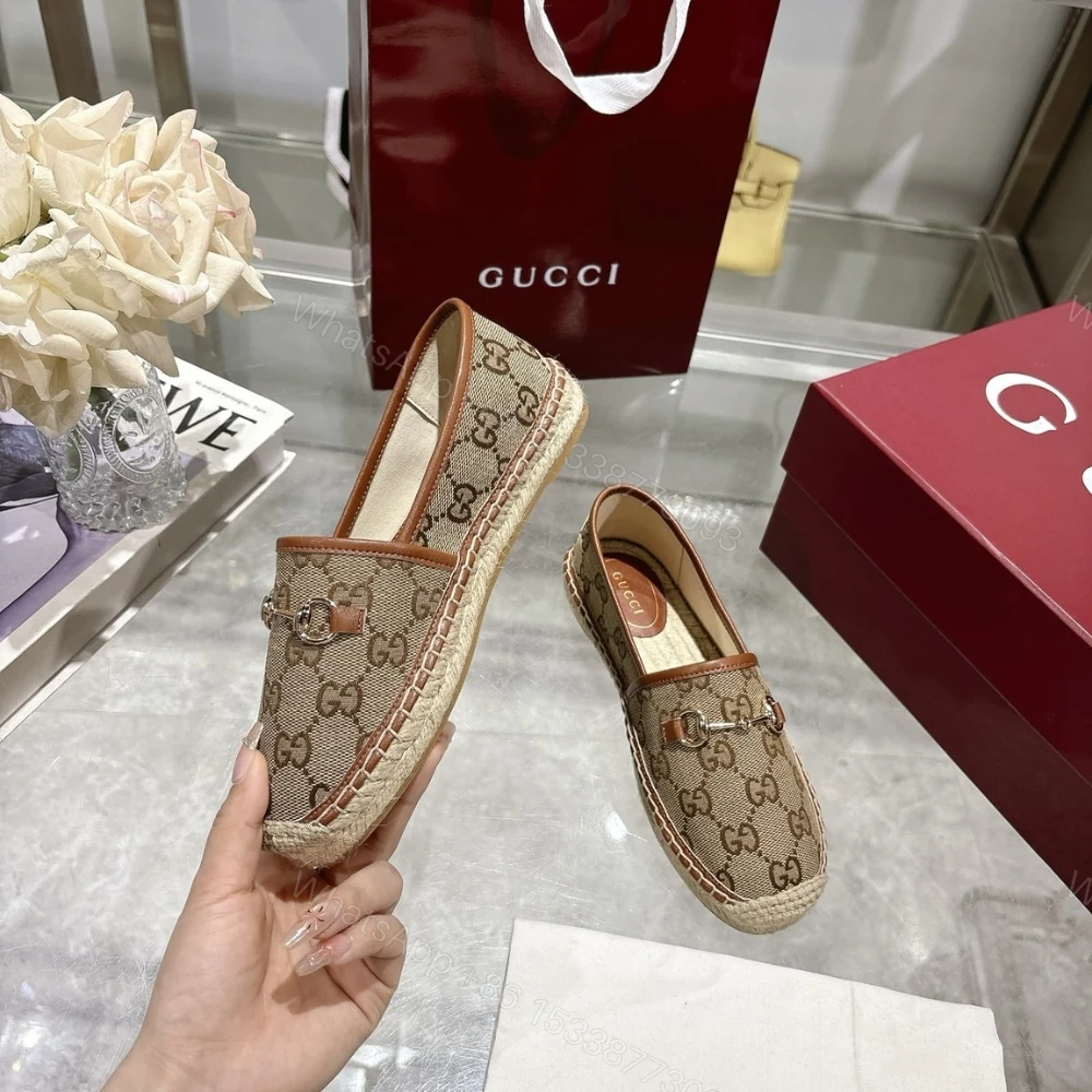 View 6 of GUCCI WOMEN ESPADRILLE WITH HORSEBIT BEIGE AND DARK BROWN GG CANVAS 817244 9SF40 2547