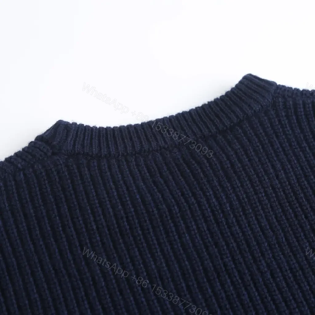 View 5 of Navy Knit Crew with Bold CELINE Script - Luxe Everyday Comfort