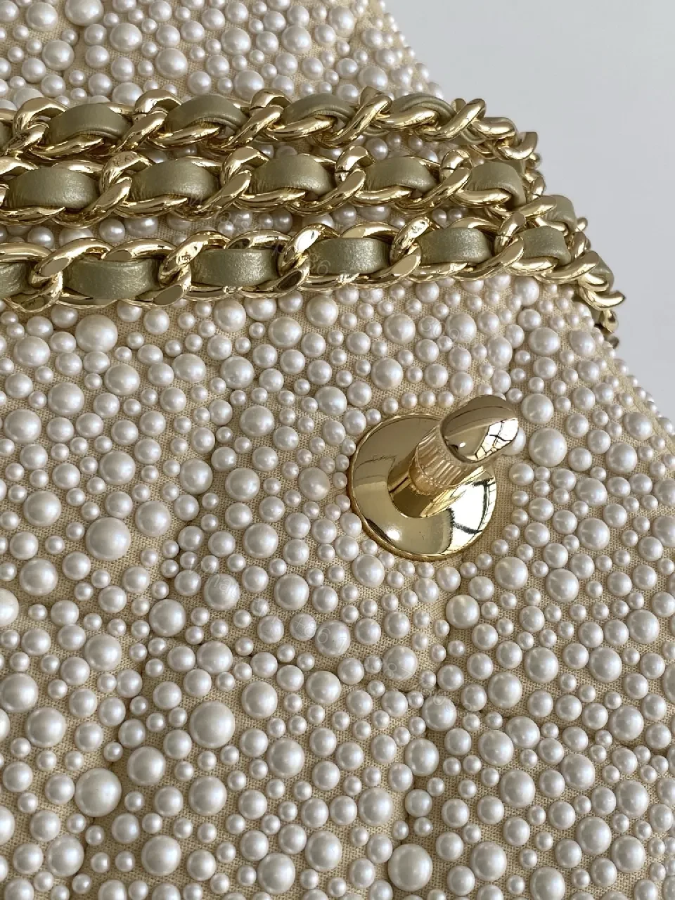 View 9 of Pearl-Embellished Flap Bag: Lux Metallic Couture Style Bag