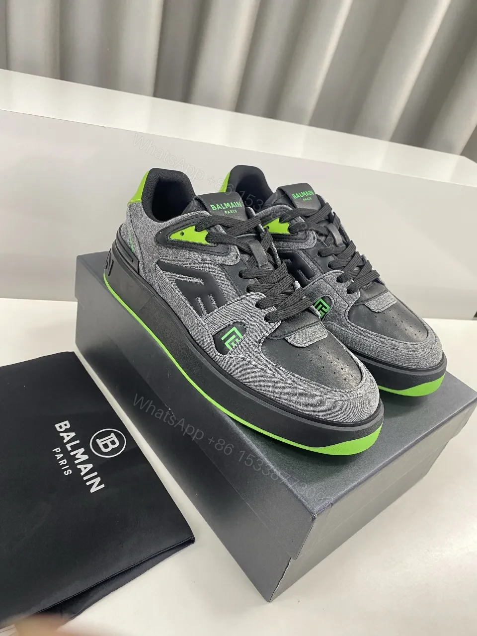 View 8 of Dynamic Gray Knit-Top Sneakers with Neon Accent Details
