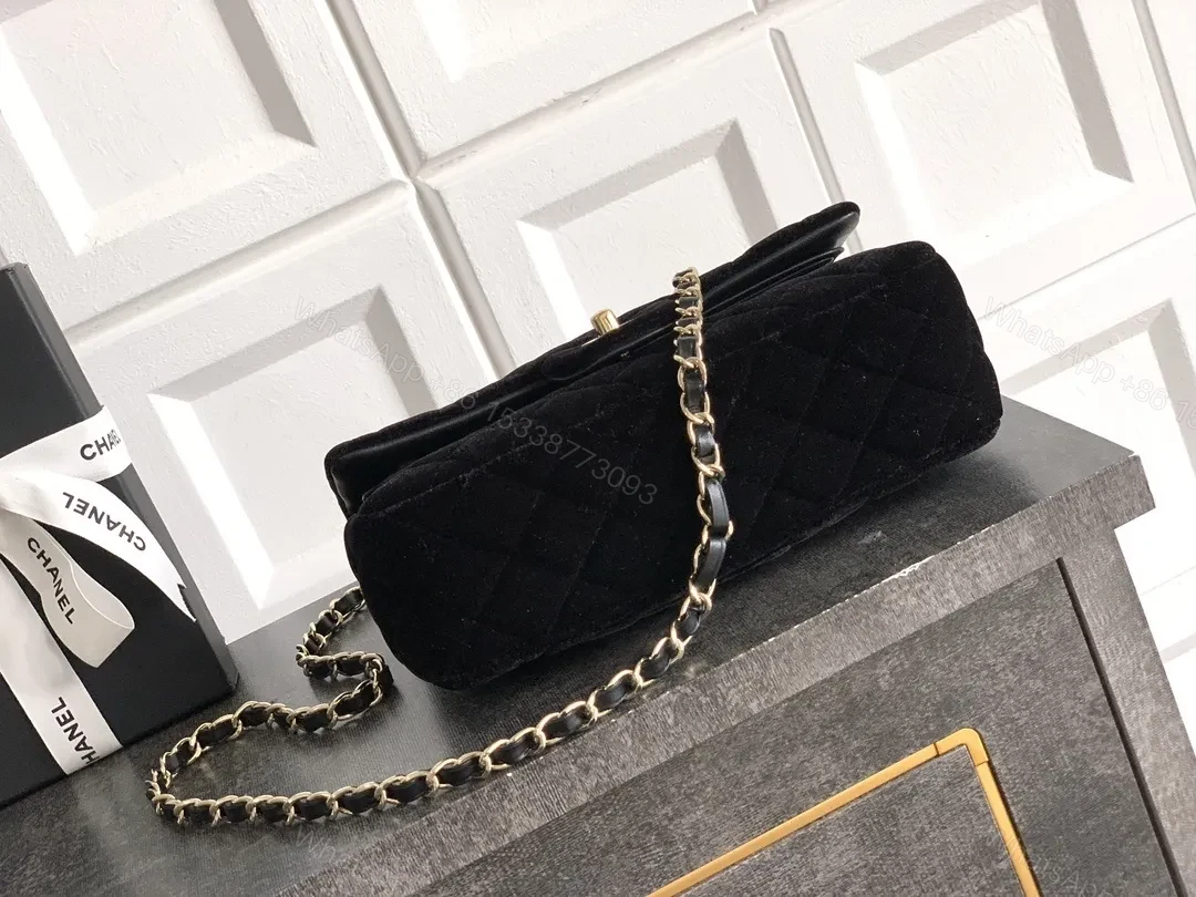View 7 of Chic Black Velvet Shoulder Bag with Gold Chain Consensus