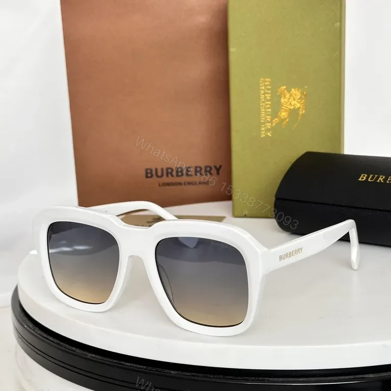 View 4 of Bold White Frame Sunglasses - Burberry Gradient Lenses, Modern Luxury