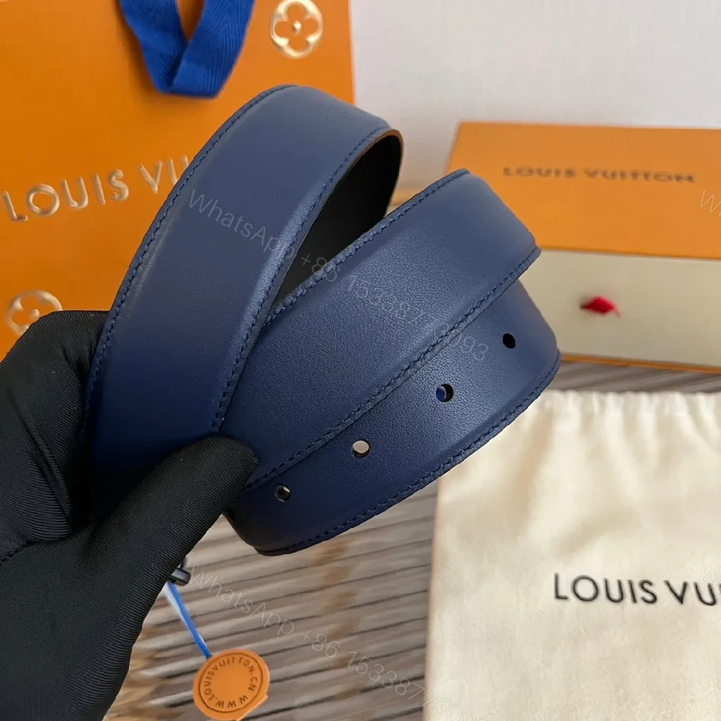 View 8 of Chic Navy Leather Belt with LV Buckle