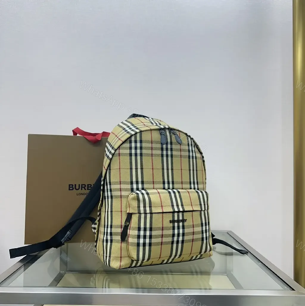 View 7 of Beige Plaid Compact Backpack: Luxury Streetwear Style