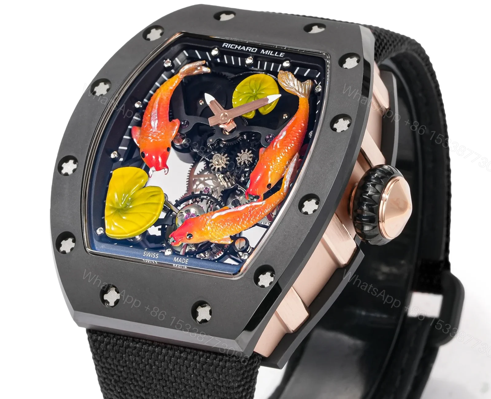 View 2 of Richard Mille RM S10 Koi Tourbillon Watch Oriental Art Dial Red Gold Diamond Koi Mechanical Tourbillon Luxury Edition RM-S10-KOI-TB-ORI