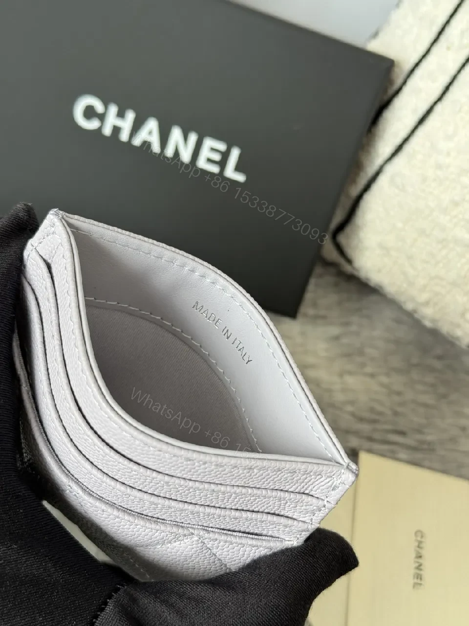 View 5 of Lilac Quilted Calf Leather Cardholder Wallet with Logo Hardware