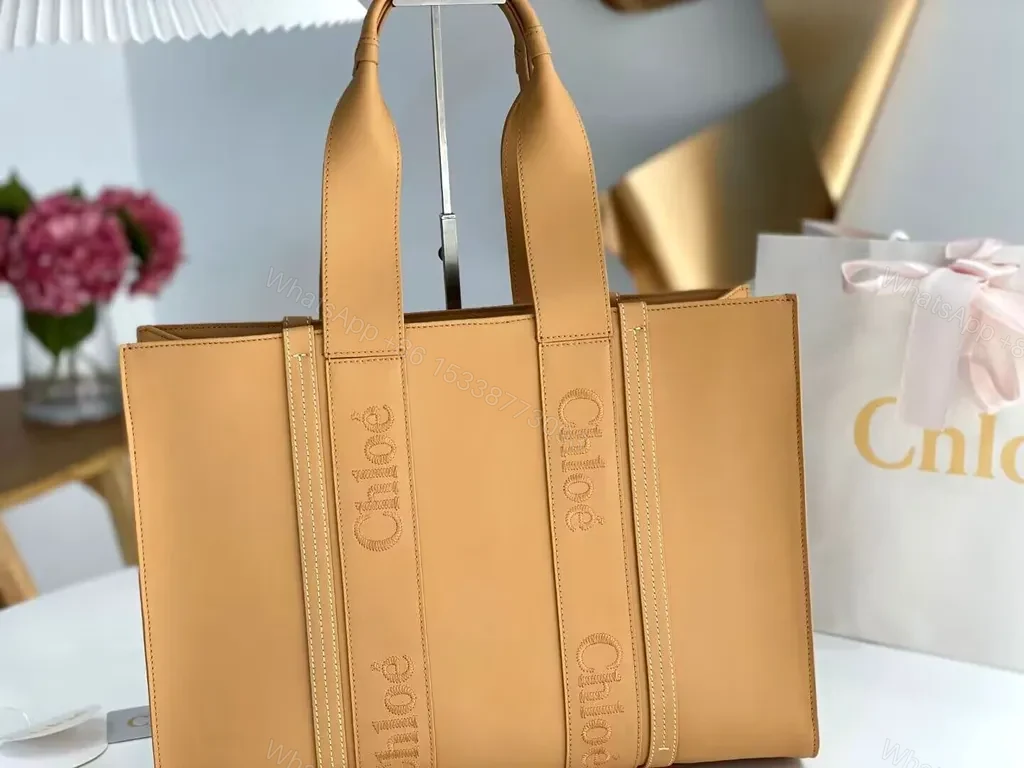 View 3 of Caramel Calfskin Chloe Tote: Structured Luxury Tote