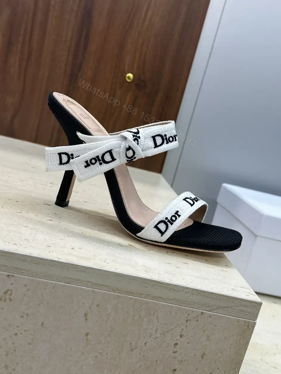 View 10 of White Fabric Straps Open-Toe Sandals with Dior-Branding, Minimalist Luxury, Open-Toe Sandals