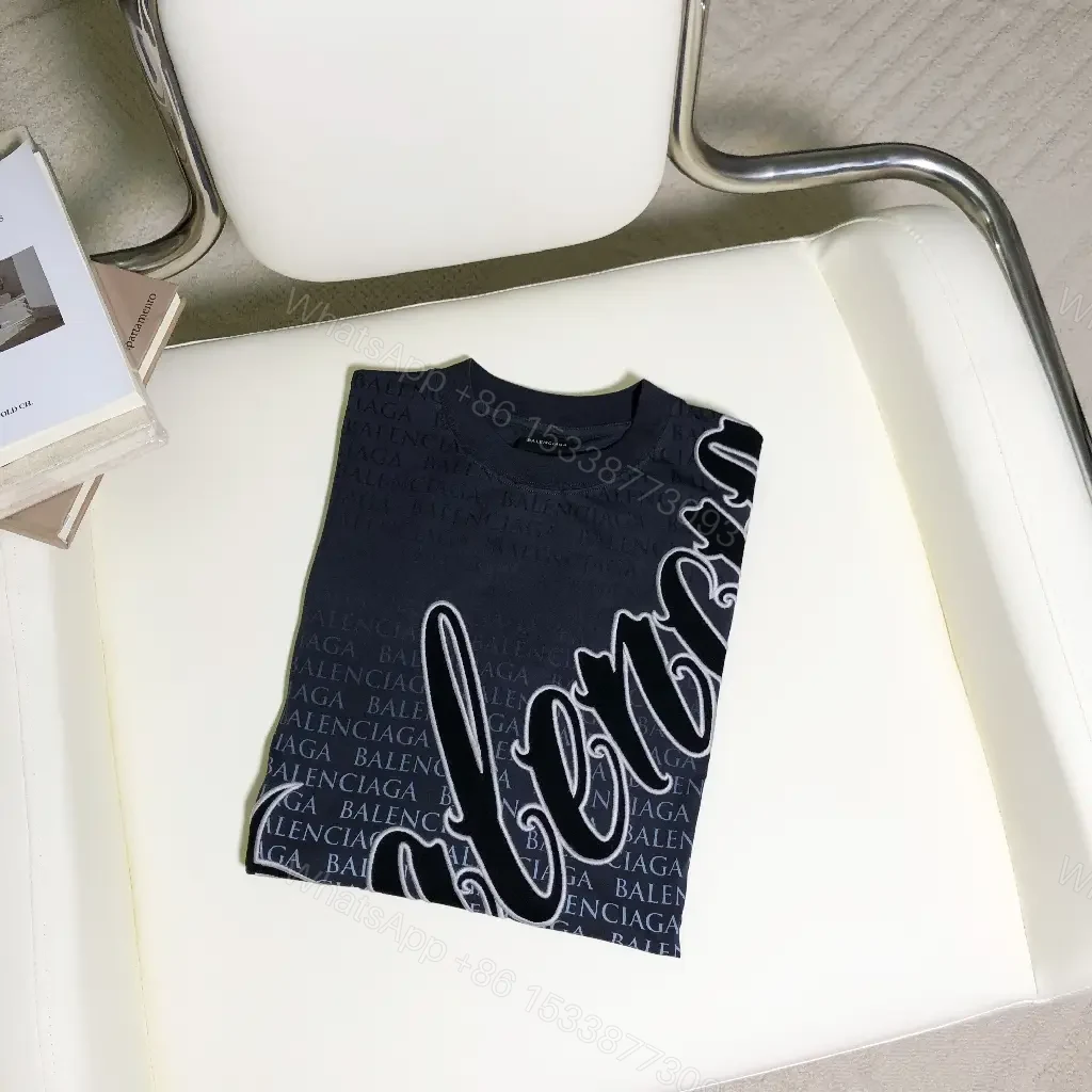 View 5 of Navy Balenciaga Script Graphic T-Shirt shirt
