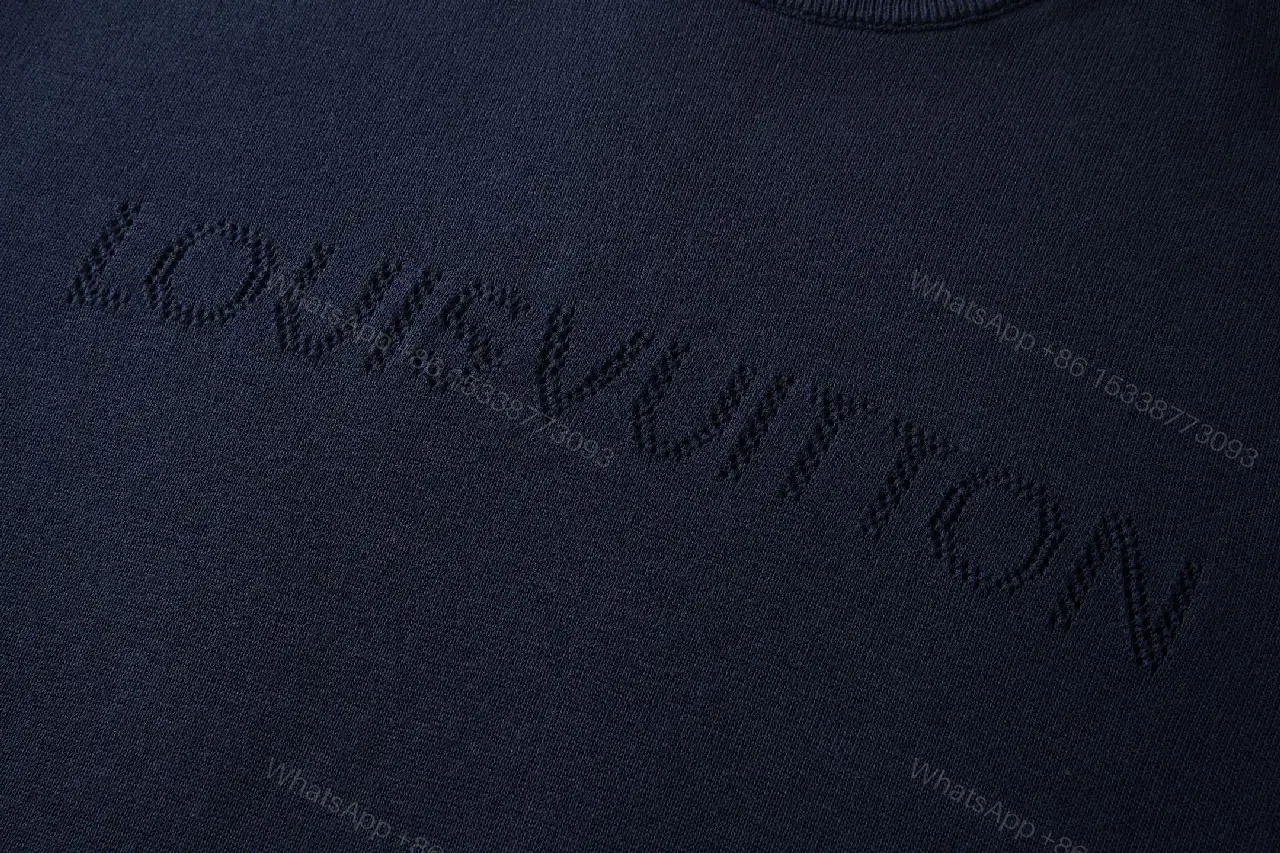 View 6 of Dark Navy Knit Crewneck Tee with Subtle LV Logo Texture