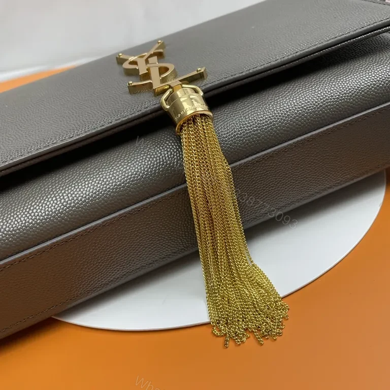 View 9 of Compact Luxury Crossbody: Soft Grain Leather, Gold YSL Logo Tassel