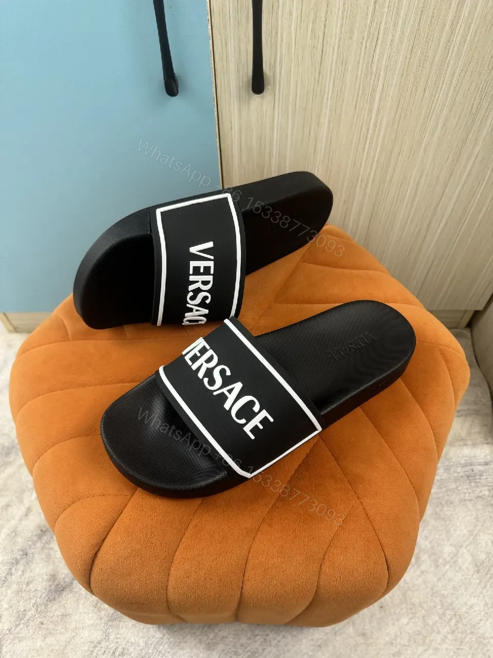View 6 of Bold Logo-Brand Slide Sandals with Cushioned Comfort