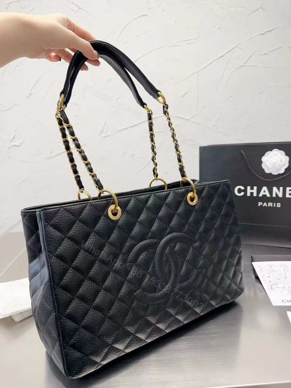 View 7 of Chanel Vintage CC Chain ToteLarge Black New 2