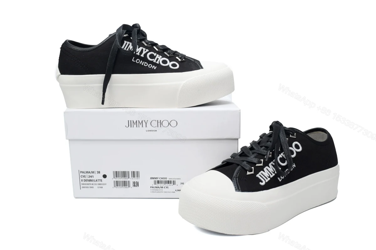 View 2 of Women's Jimmy Choo Palma Maxi Black and Latte Canvas Platform Trainers