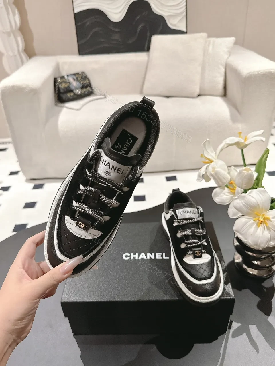 View 8 of Black White Quilted Luxe Sneakers: Premium Comfort, Couture Influence