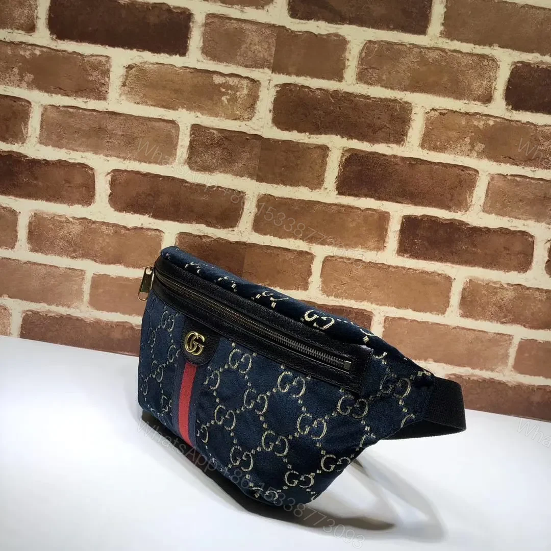 View 5 of Gucci Belt Bag GG Velvet Blue in Velvet with Brass-tone