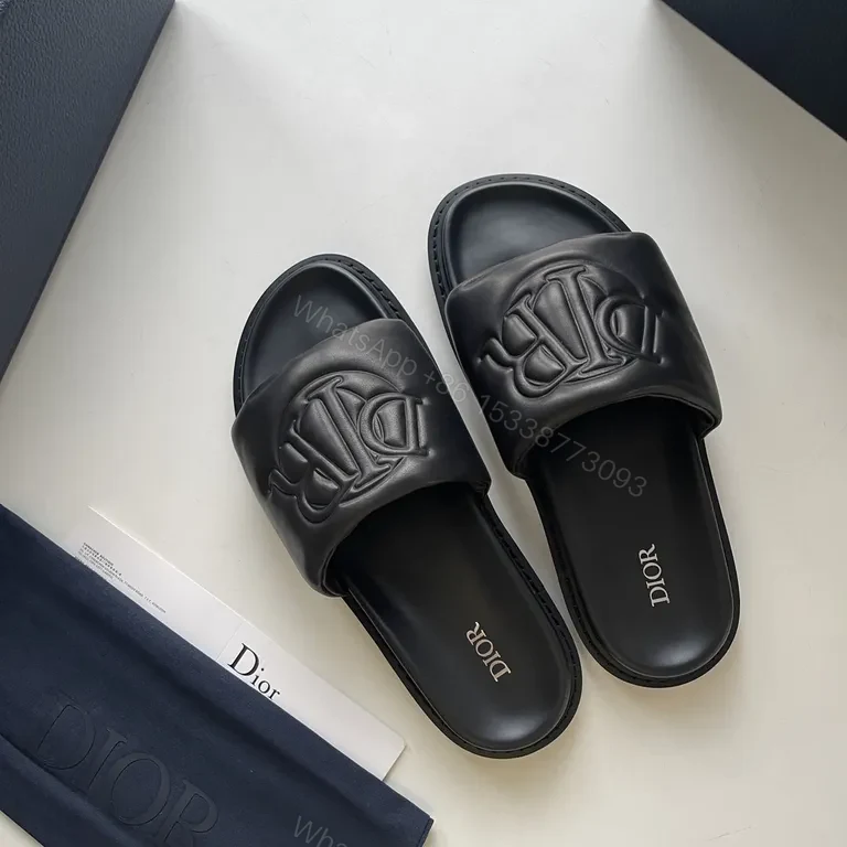 View 9 of Chic Black Dior-Embossed Slide: All-Day Comfort Luxury