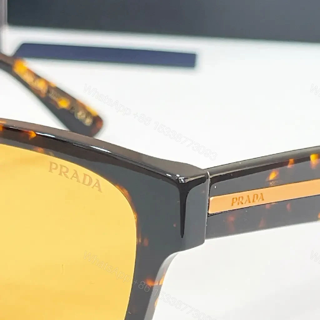 View 4 of Brown tortoise square sunglasses, chunky glossy frame, retro thin PRADA temple