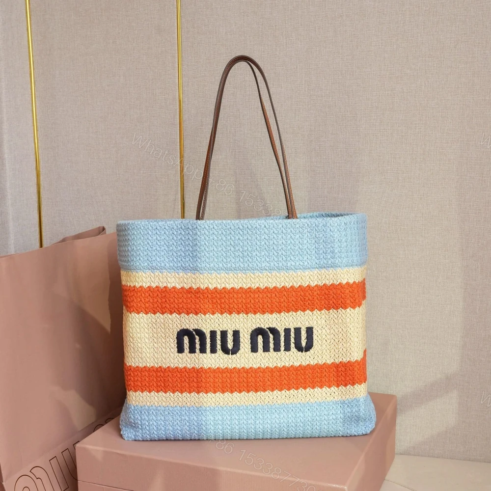 View 5 of 高仿miumiu*5BG228拼色LOGO手提包拼藍色免檢版